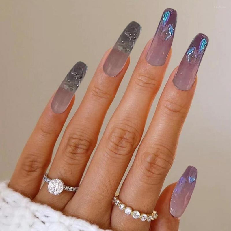 

False Nails Beautiful Women Fake Nail Extra Long Non-falling Eye-catching Mixed Colour Diamond Ballet Faux DIY, Black