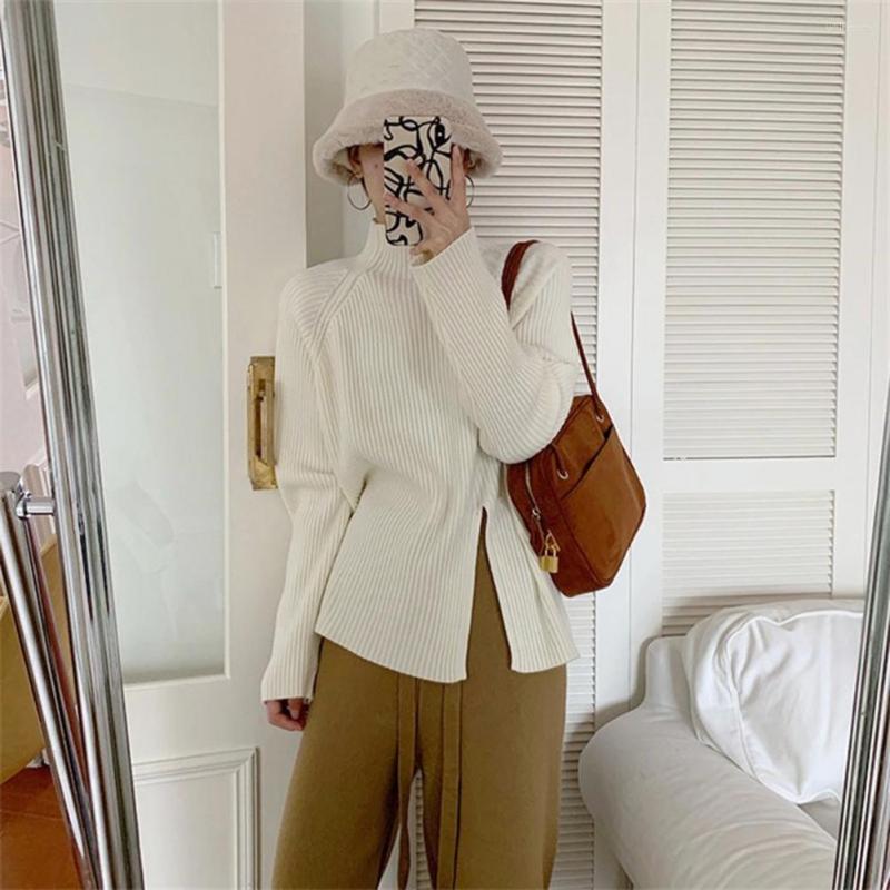 

Women's Sweaters Turtleneck Long Sleeves Irregular Split Buttons Ribbed Women Sweater Winter Solid Color Loose Warm Jumper Daily Clothing, Green