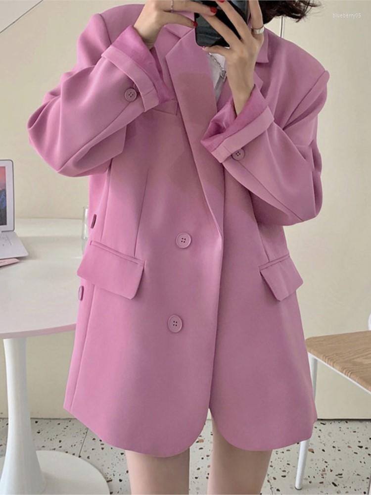

Women's Suits N GIRLS Women Pink Casual Pure Color Spring Blazer Notched Collar Long Sleeve Loose Jacket Fashion Tide Autumn, Black