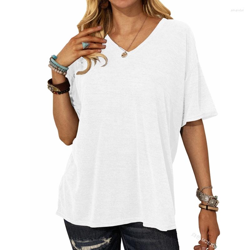

Women's T Shirts Women's T-shirt Top Summer Fashion Solid Color Pullover Short Sleeve Casual Loose V-neck, Blue