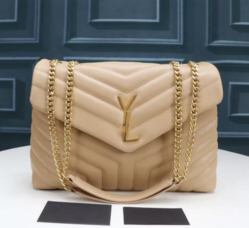 

2022 Luxury Handbag Shoulder Bag Brand LOULOU Y-Shaped Designer Seam Leather Ladies Metal Chain Black Clamshell Messenger Chain Bags Box Wholesale, White-sliver chain
