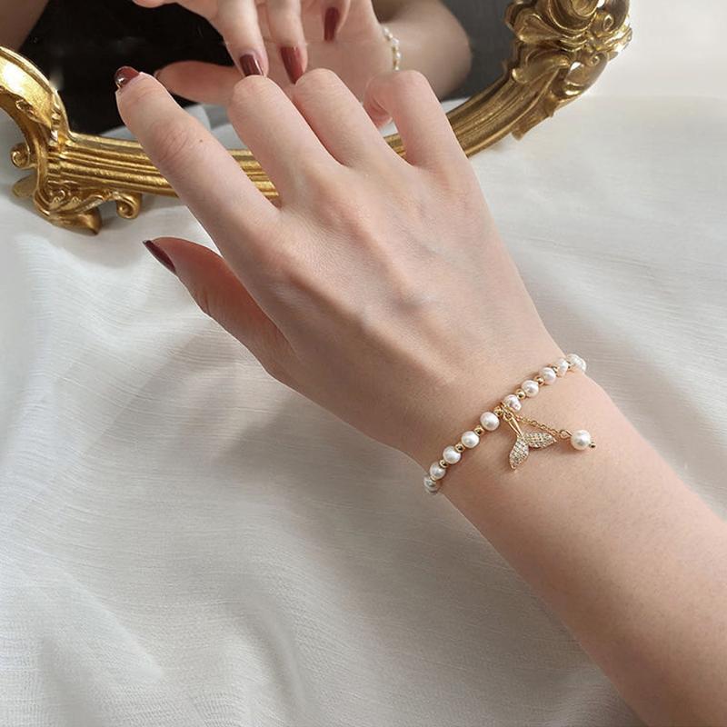 

Strand Beaded Strands Japan And South Korea Cute Sweet Bracelet Female Niche Design Freshwater Pearl Mermaid Tail