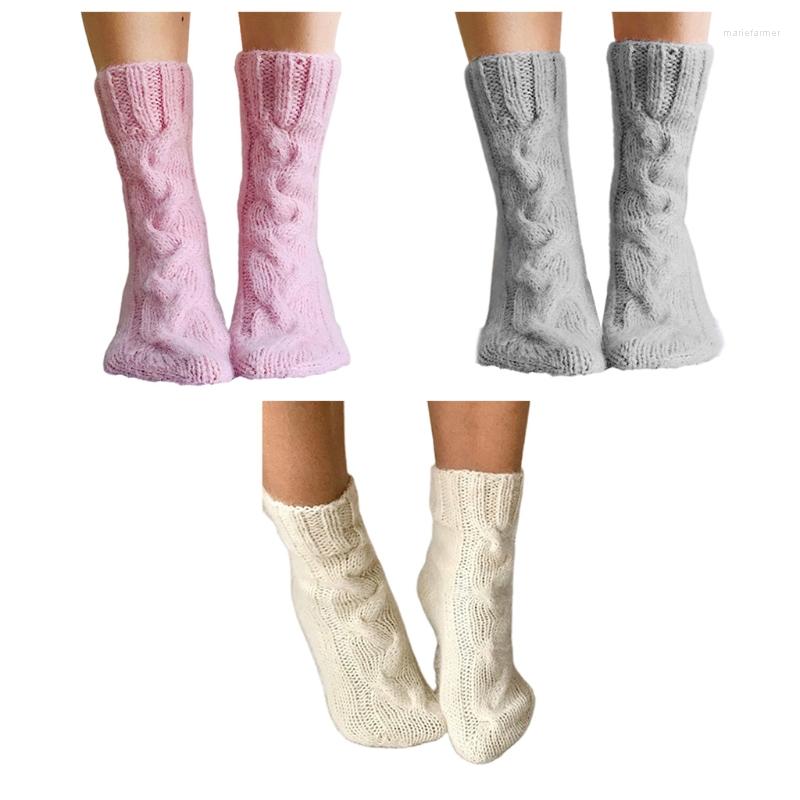 

Women Socks Winter Thicken Cable Knitted Calf Solid Color Christmas Warm Chunky Twist Braided Crochet Boot Crew Hosiery, Gray