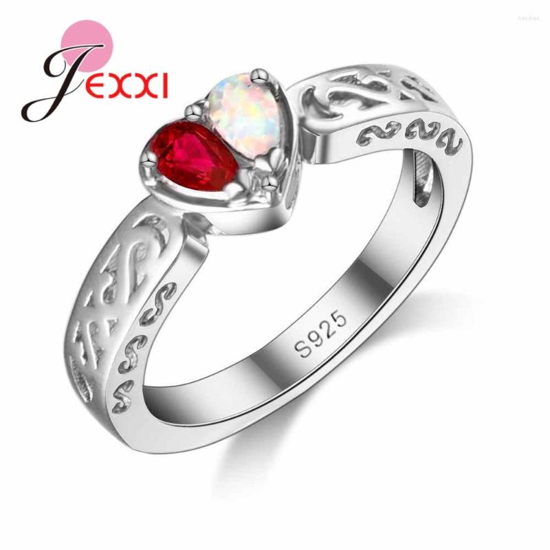 

Wedding Rings Red & White Color Heart Shape Delicate Rhinestone 925 Sterling Silver For Sweet Girls Valentine's Day Gifts