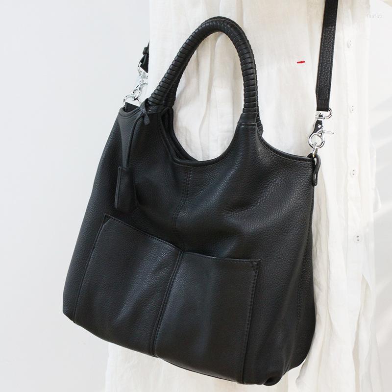 

Evening Bags Women's Bag Designer Handbags High Quality Soft Genuine Leather Tote Casual Solid Color Shoulder Crossbody Female Black