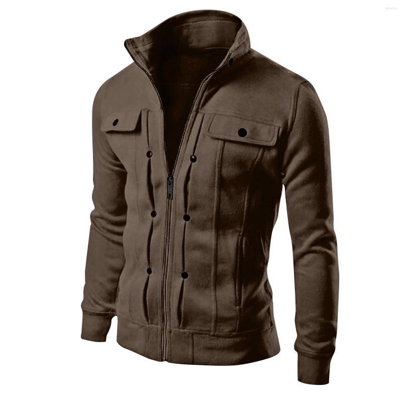 

Men's Trench Coats Men's Fashion Casual Loose Stand Collar Button Decorated Sweatshirt Jacket Winter Jackets Jaqueta Masculina 2023, Coffee