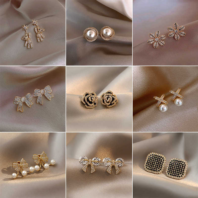 

925 silver needle Earrings women's net Red Pearl Earrings
