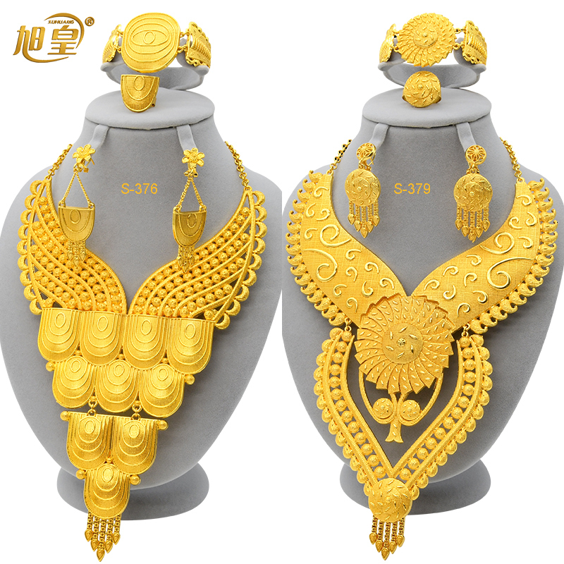

Wedding Jewelry Sets XUHUANG India Luxury Necklace Earrings Set For Women Arabic Gold Color Jewellery African Ethiopian Bridal Gifts 230216