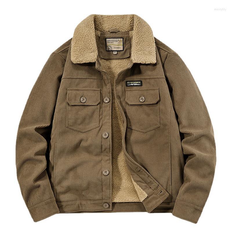 

Men's Jackets Corduroy Jacket Loose Oversize Cotton Young And Middle-aged Leisure Business Warm Plush Men, Khaki