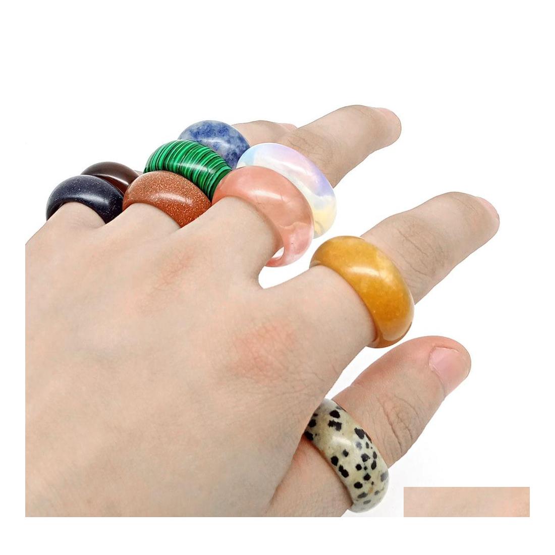 

Band Rings 12X18Mm 20Mm Natural Crystal Stone Ring Opal Turquoise Black Onyx Tiger Eye Sodalite Malachite Jewelry Finger For Women M Dhzgs