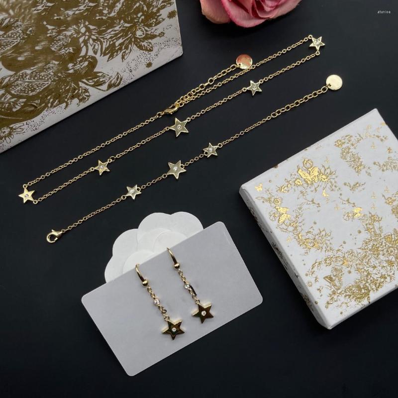 

Necklace Earrings Set European And American Star Inlaid Bracelet Earring, Picture shown