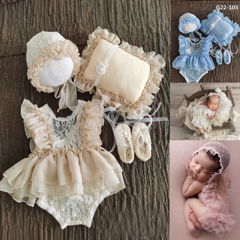 

Clothing Sets 0-3Month Baby born Pography Props Baby Hat Baby Girl Lace Romper Bodysuits Outfit Pography Clothing 230217, G22-110