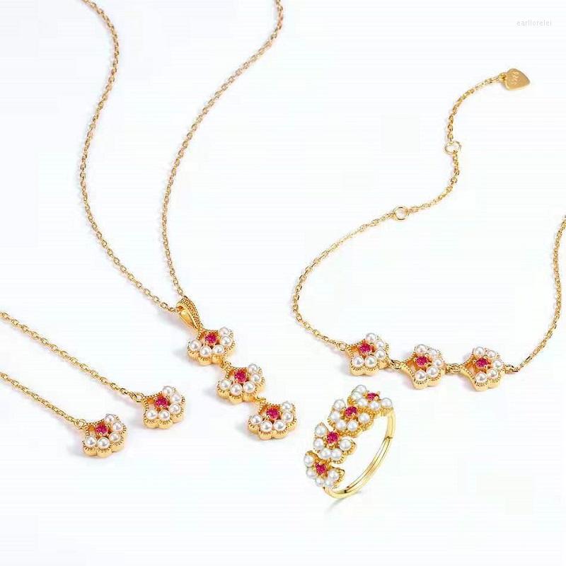 

Necklace Earrings Set Exquisite Of Crystal Pearl Ring Bracelet 4 Pieces Jewelry, Picture shown