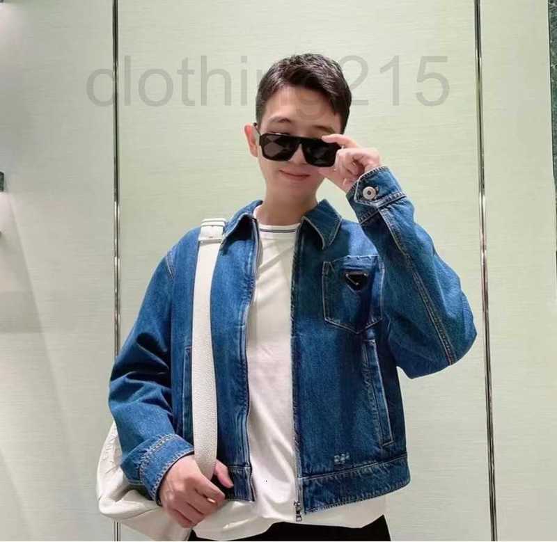 

Women' Jackets Designer 22 early autumn new classic triangle wear design dark blue denim jacket for men and women 8FJE, Navy blue