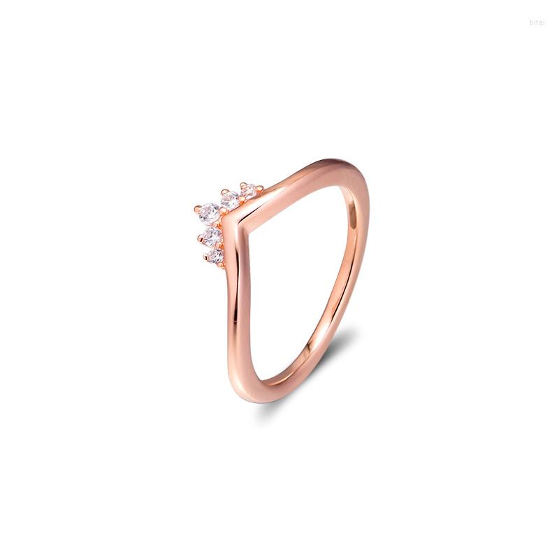 

Cluster Rings Tiara Wishbone Rose Golden Women Ring Jewelry Clear CZ Crystal For Pave Stones Fashion Female Stackable Stylish Gift