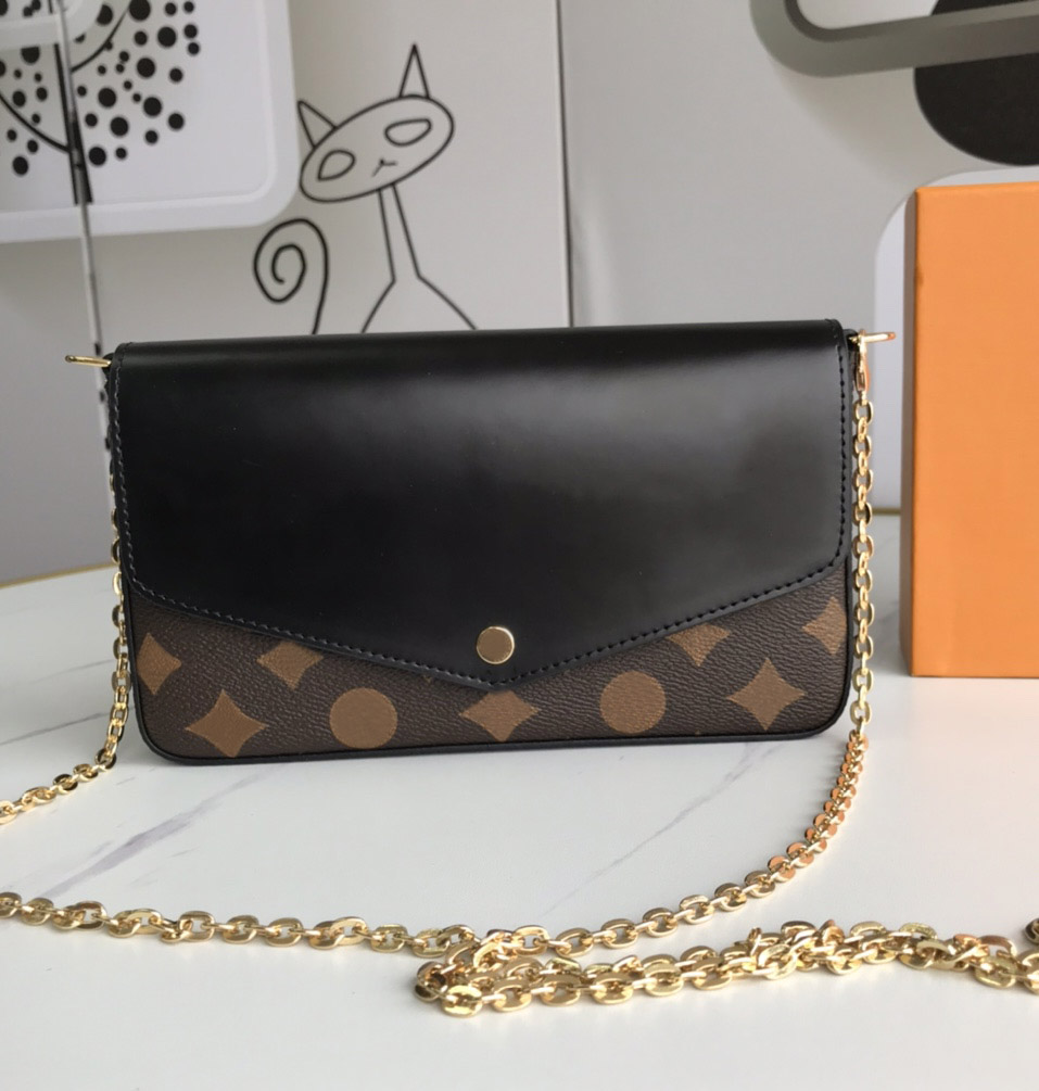 

Fashion designer women shoulder bags luxury Felicie handbags highs quality flower letter leather chain crossbody original ladies plaid purses, Brown monogrames-red