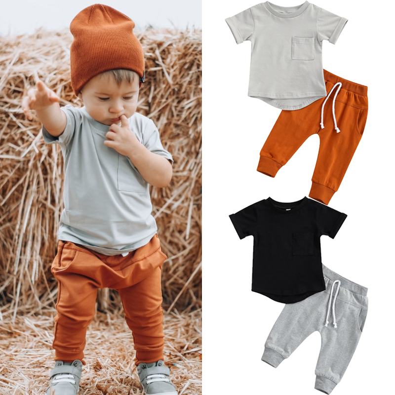 

Clothing Sets Lioraitiin 0- born Infant Baby Boy Girl Summer Clothing 2Pcs Set Short Sleeve Solid Top Shirt Long Pants Outfit 230217
