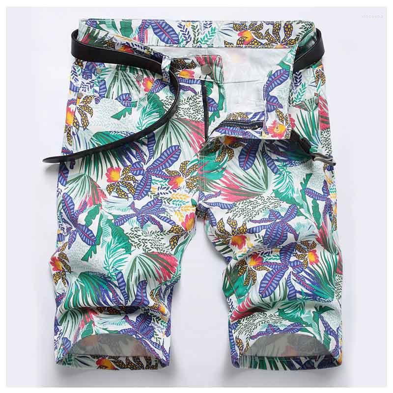 

Men's Jeans Printed 2023 Streetwear Casual Denim Shorts Harakuju Stretch Beach For Male, Blue