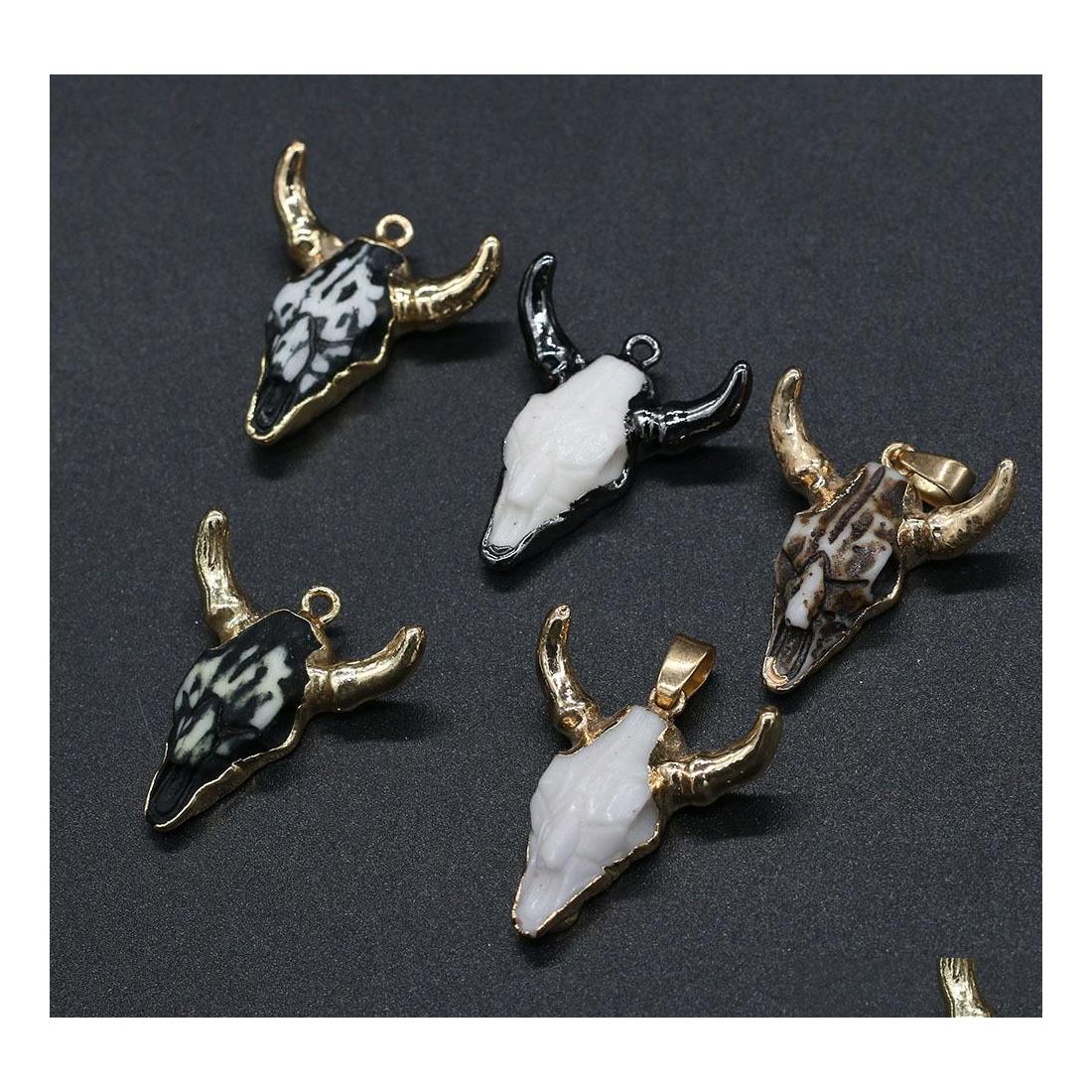 

Charms 26X30Mm Semiprecious Stone Acrylic Ox Cow Bones Head Shape Pendant Finding For Diy Necklaces Men Punk Women Fashion Jewelry S Dhqdw