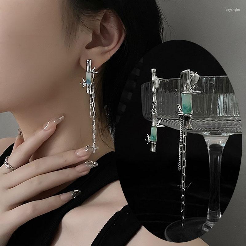

Stud Earrings Metal Asymmetrical Fringe Bamboo Segment Niche Design Sense Temperament Chinese Delicate