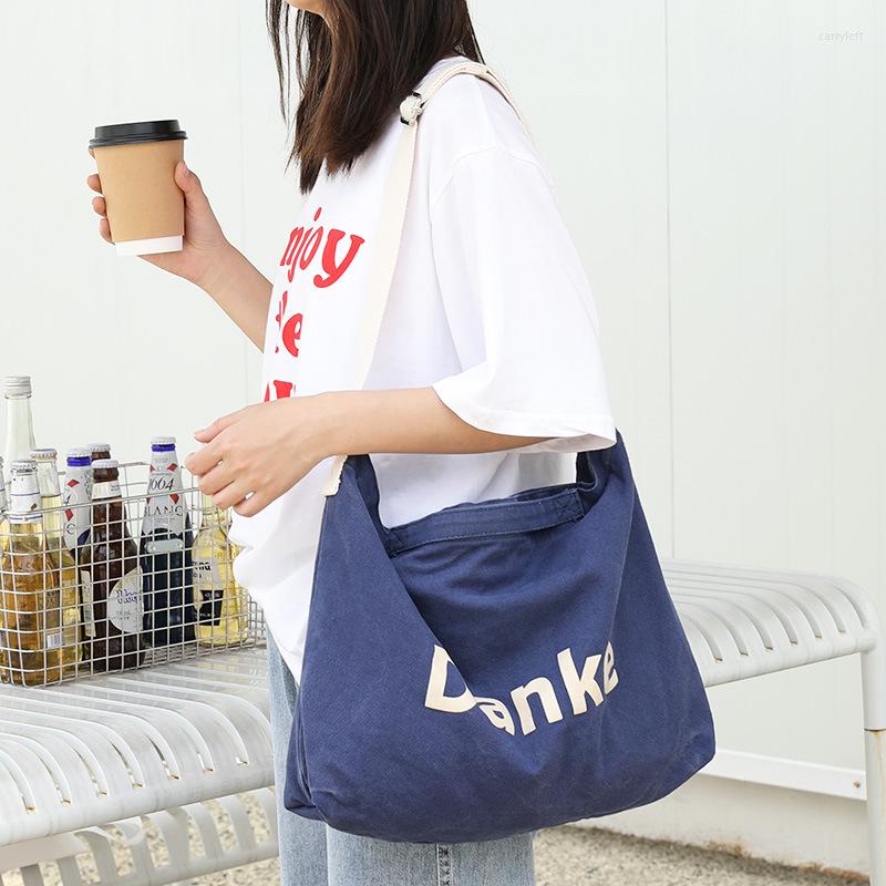 

Evening Bags Drop Japanese Casual Art Canvas Bag Ins Letter Printed Handbag Fashion Shoulder Slung Women's Shopper, Beige