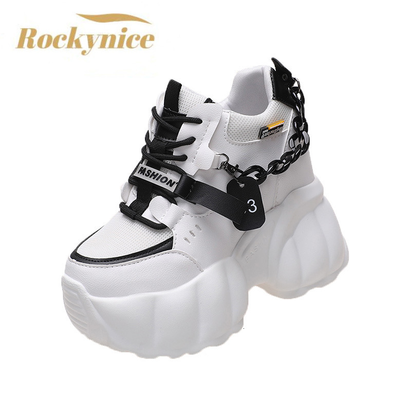 

Dress Shoes Women Chain Chunky Sneakers White Black Fashion 10CM Thick Sole Casual Ladies Vulcanized Sport High Platform Sneaker Woman 230217