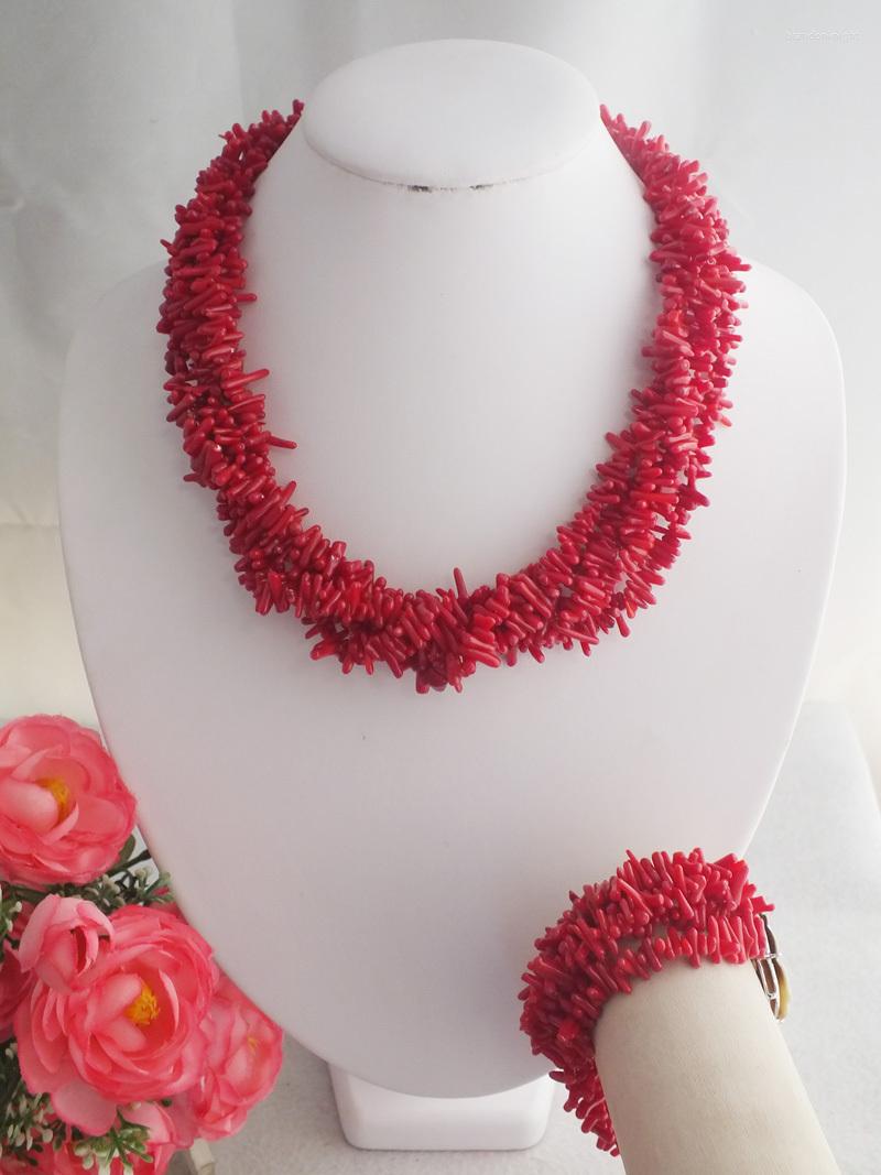 

Necklace Earrings Set Wedding Nigerian Coral Beads Jewelry For Women 18", Picture shown