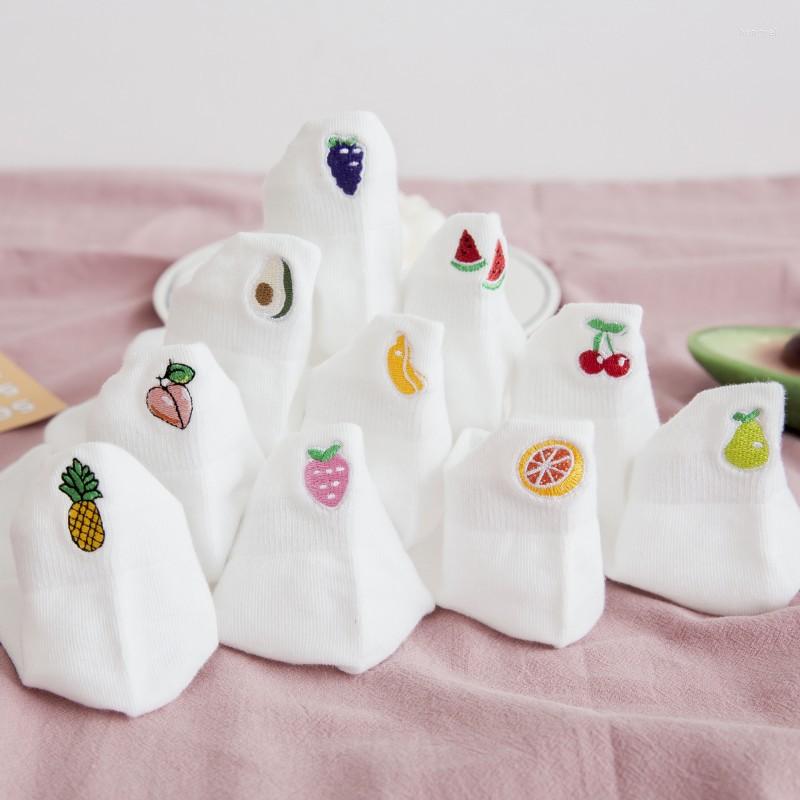 

Women Socks Funny Skarpetki Ankle Embroidery Fruit Cherry Avocado Strawberry Grape Pineapple Cute Divertidos Chaussette