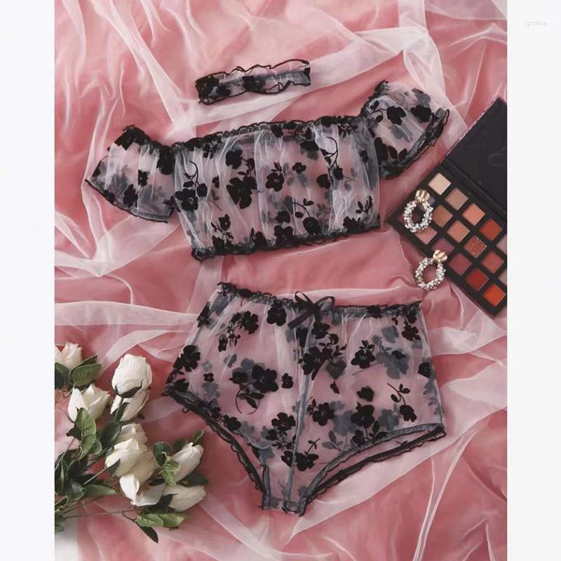 

Bras Sets Women's Underwear Sexy Lingerie Set Embroidered Floral Lace Bow Seductive