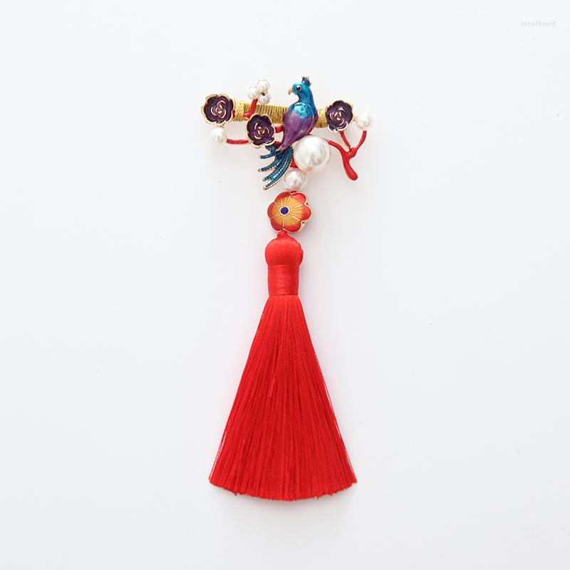 

Brooches Classical Chinese Clothing Cheongsam Cloisonne Year Festive Bright RED Tassels Brooch Pressure Lapel Pendant Accessories