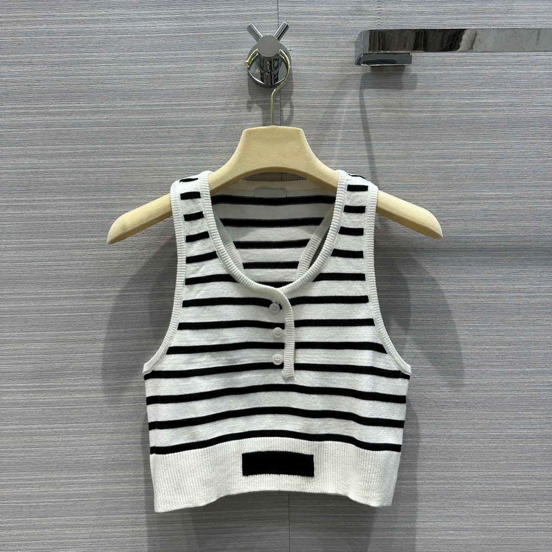 

New Summer Women's Tanks Fashion Vintage Striped Print Knitting Pullover Sweater Vests Women's Sleeveless Button Loose Slim Sweater, Customize