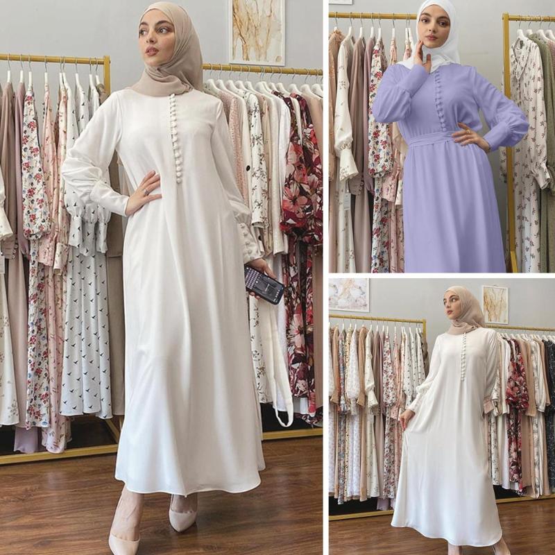 

Ethnic Clothing Middle East Muslim Women Abaya Islamic Arabic Solid Color Turkey Dubai Long Dress Chiffon Sleeve Hijab