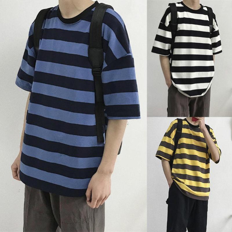 

Men's T Shirts Men Streetwear Striped Tshirt 2023 Summer Mens Funny Hip Hop Loose Shirt Male Vintage Fashion Tees Casual Cotton Tops, Yellow