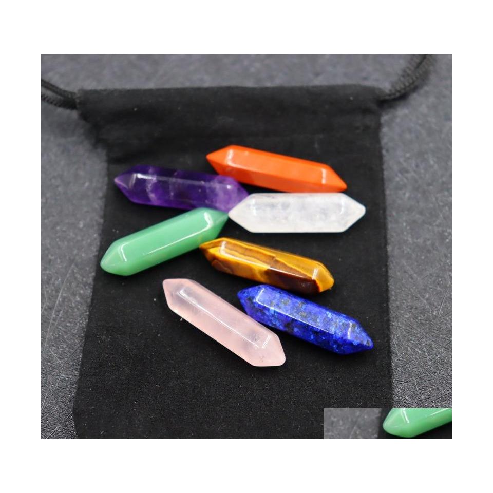 

Stone 7 Chakra Set 8X32Mm Reiki Natural Crystal Stones Polishing Amethyst Rose Quartz Yoga Energy Bead Healing Vipjewel Drop Deliver Dhv68