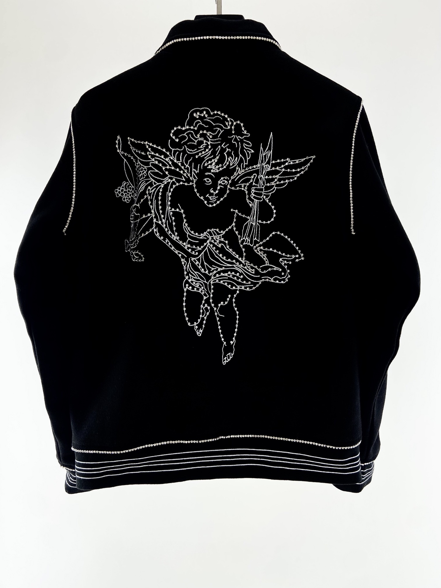 

2023 Early Spring New sweater hoodie Men's Jacket Cupid Embroidered Rhinestone Wool Coat Luxury Designer Button Cardigan Top Unisex US Size, Black