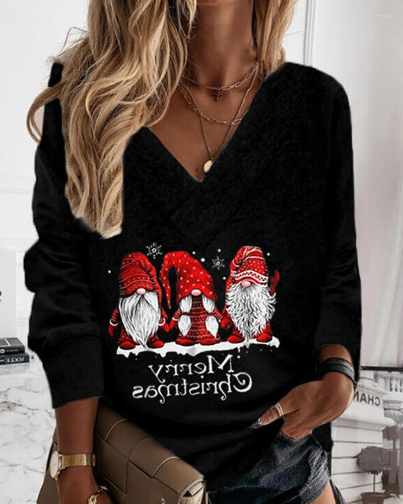 

Women' T Shirts Christmas 2XL Women Santa Letter Print Blouse 2023 Femme Casual Long Sleeve V Neck Festival Top Lady Xmas Costumes Y2k, Black