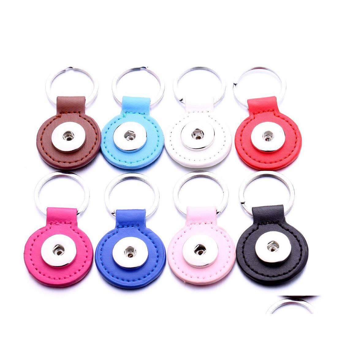 

Key Rings Round Pu Leather Keychain Jewelry 18Mm Snap Buttons Pendant Chain Car Bag Snaps Keyring Drop Delivery Dhr0N