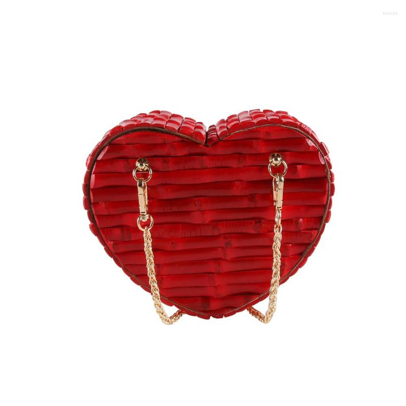 

Evening Bags Nilerun Brand Fashion Latest Unique Handmade Painted Shiny Red Cute Heart Shape Bamboo Root Purse Handbag Tote Shoulder Bag