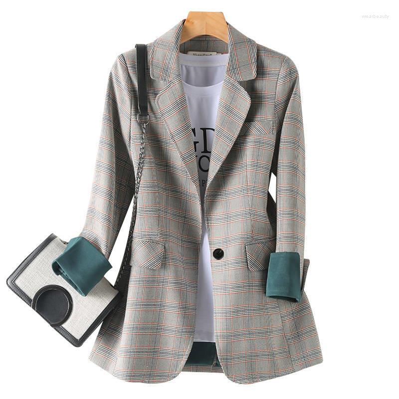 

Women' Suits High Quality Plaid Blazer Women Vintage Coats Casual Female Long Sleeve Loose Office Ladies Suit Coat Jacket Blazers, Photo color 1