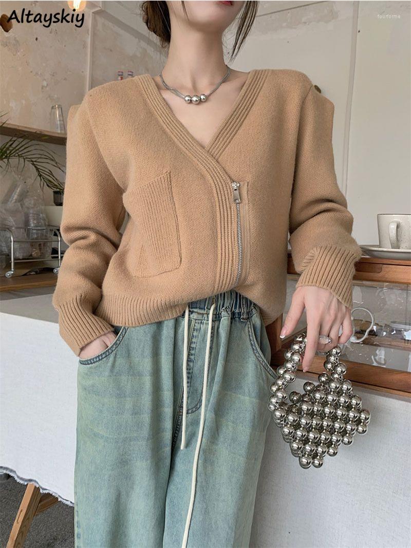 

Women' Knits Knitted Cardigans Women Cropped V-neck Designed Aesthetic Vintage Office Ladies Elegant Cozy All-match Loose Leisure Ins, Gray