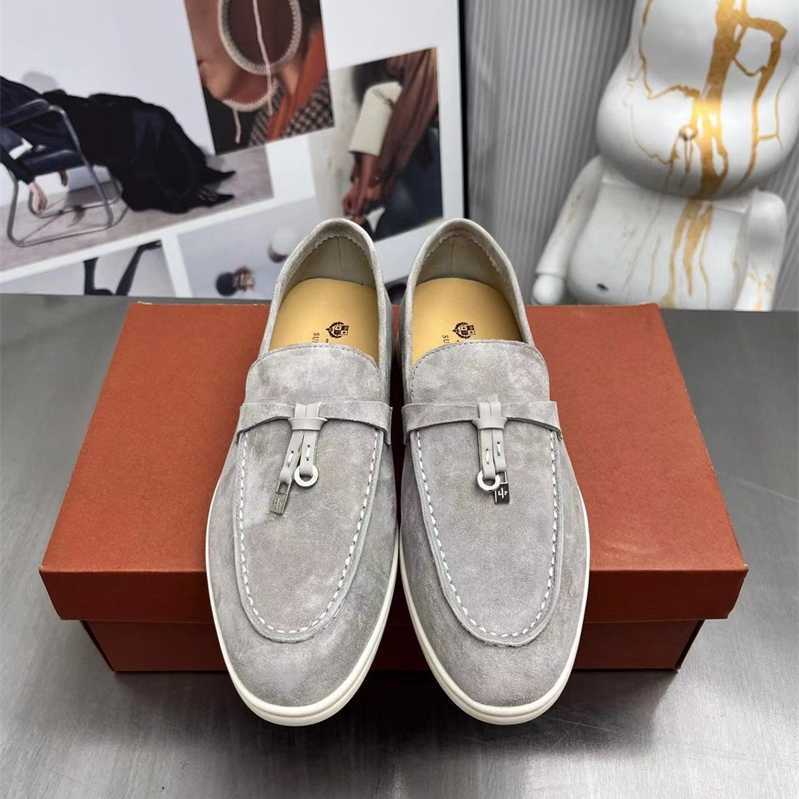 

Italy Original Designer Shoes Rolopiana Lorep loafers women's suede leather comfortable single shoes cashmere casual new nude, Black