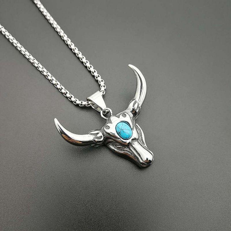 

Pendant Necklaces POTCET Neutral Stainless Steel Bull Head Titanium Necklace Geometric Fashion Hip Hop Party Jewelry