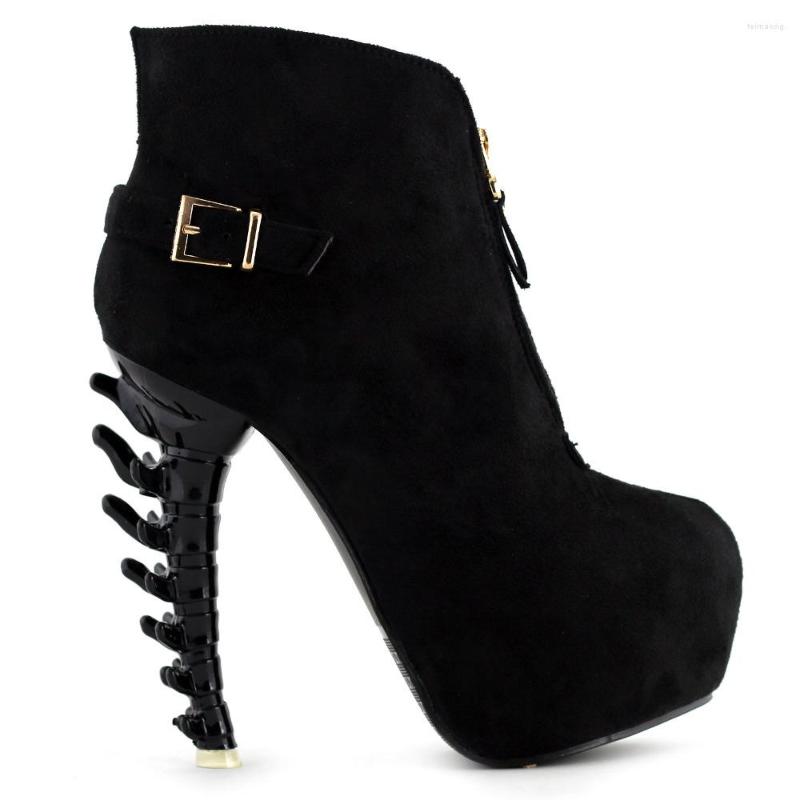 

Dress Shoes LF80620 Glam Green/Pink Buckle Zipper Bone Heel Platform Ankle Boots, Black