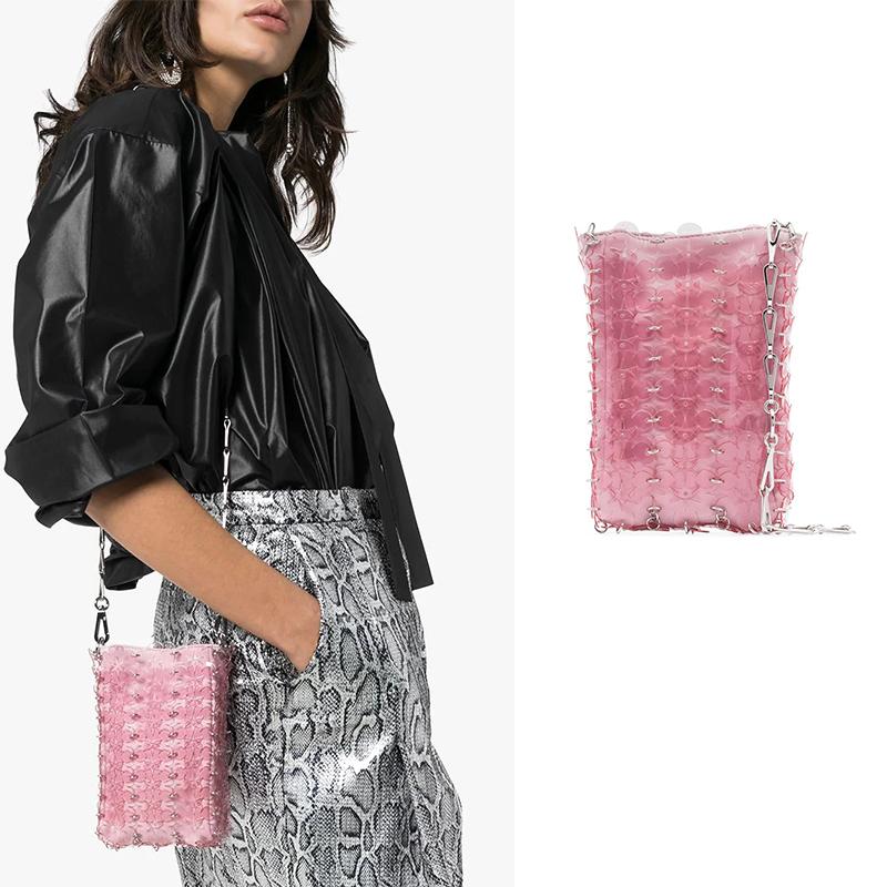 

Evening Bags Women Sequins Chain Woven Bag Hollow Clutch Purse Female Travel Holiday Shoulder Handbag, Pink