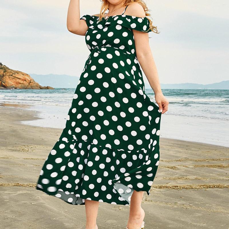 

Casual Dresses Womens Beach Vacation Polka Dot Green Adjustable Slip Long Dress Summer Woman Sleeveless For Women