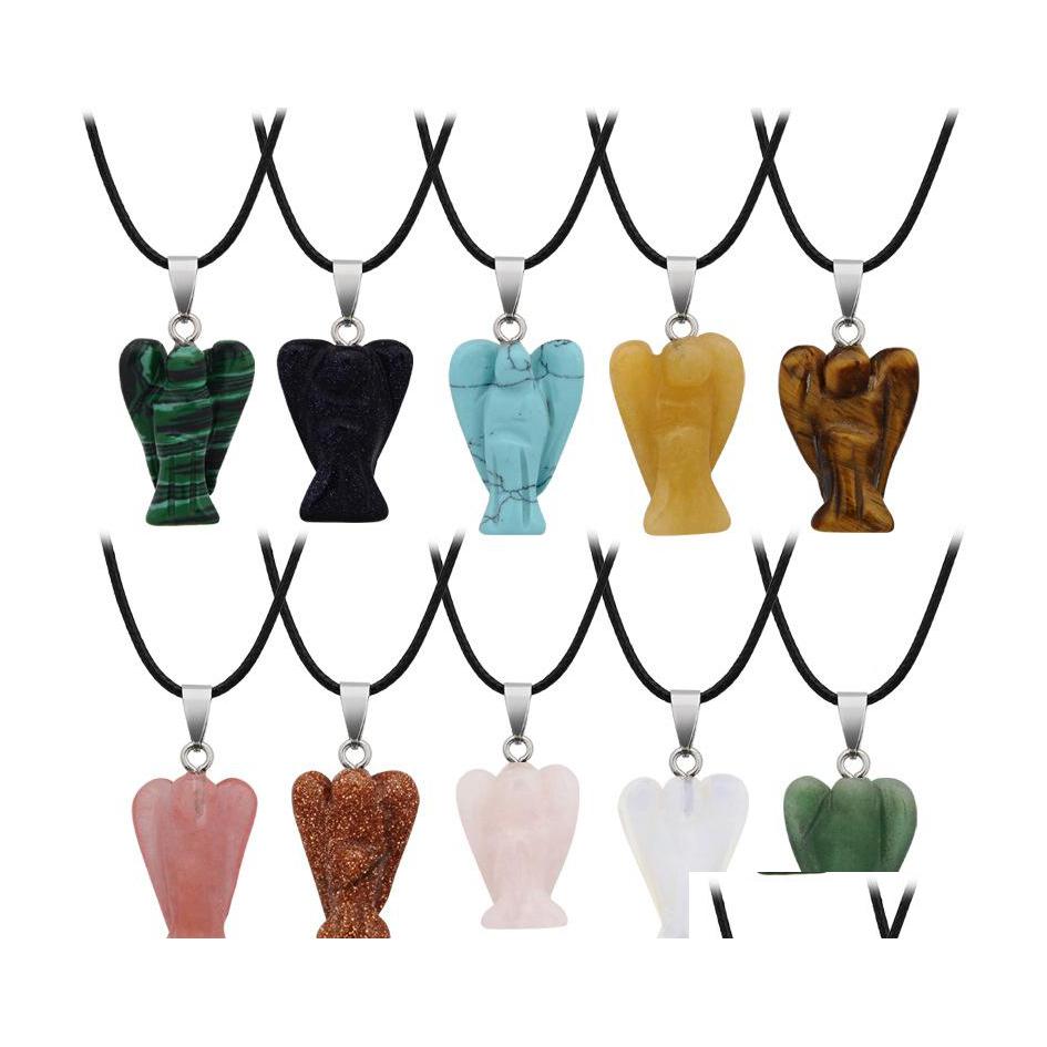 

Pendant Necklaces Natural Stone Angel Wings Necklace Turquoise Opal Pink Crystal For Women Jewelry Drop Delivery Pendants Dho5C