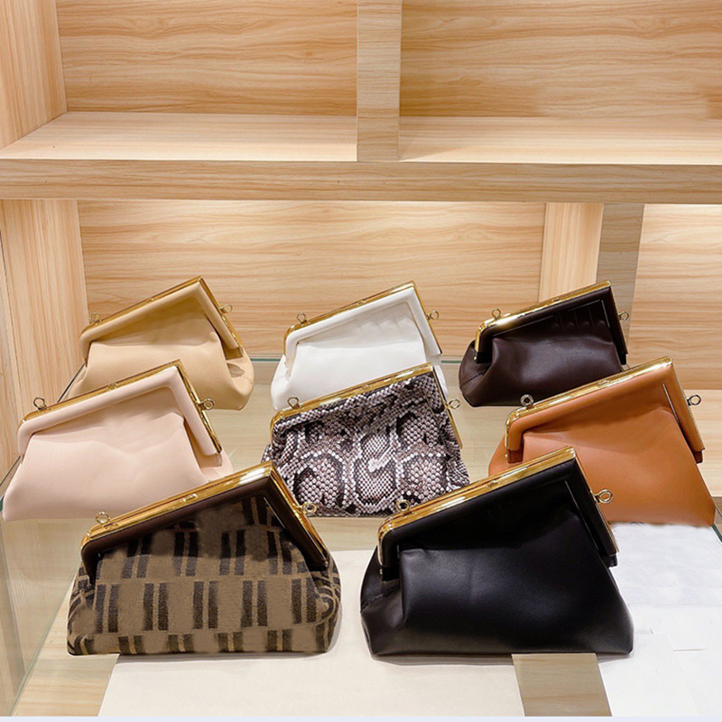 

bag Brown soft leather shoulder bags oversized metal clasp iconic motif the solid color clutch fendis Crossbody Designer ff Women's Luxury handbag Purse, 10/mini