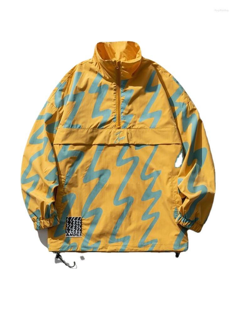 

Men's Jackets Jacket Graffiti Print Men's Hip-Hop Loose Youth Half-Zip Punk Varsity Coat Cool Motorcycle Bomber, Green