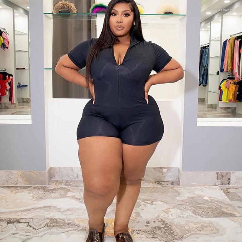 

Pants Summer Plus Size Women Clothing Wholesale One Piece Outfits Zipper Jumpsuits Shorts Stretchy Sexy Bodycon Drop, Black