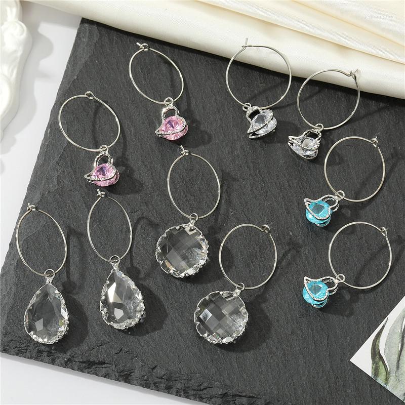 

Hoop Earrings Bling Crystal Water Drop Heart For Women Trendy Hollow Geometric Big Circle Pendant Earring Wedding Party Jewelry